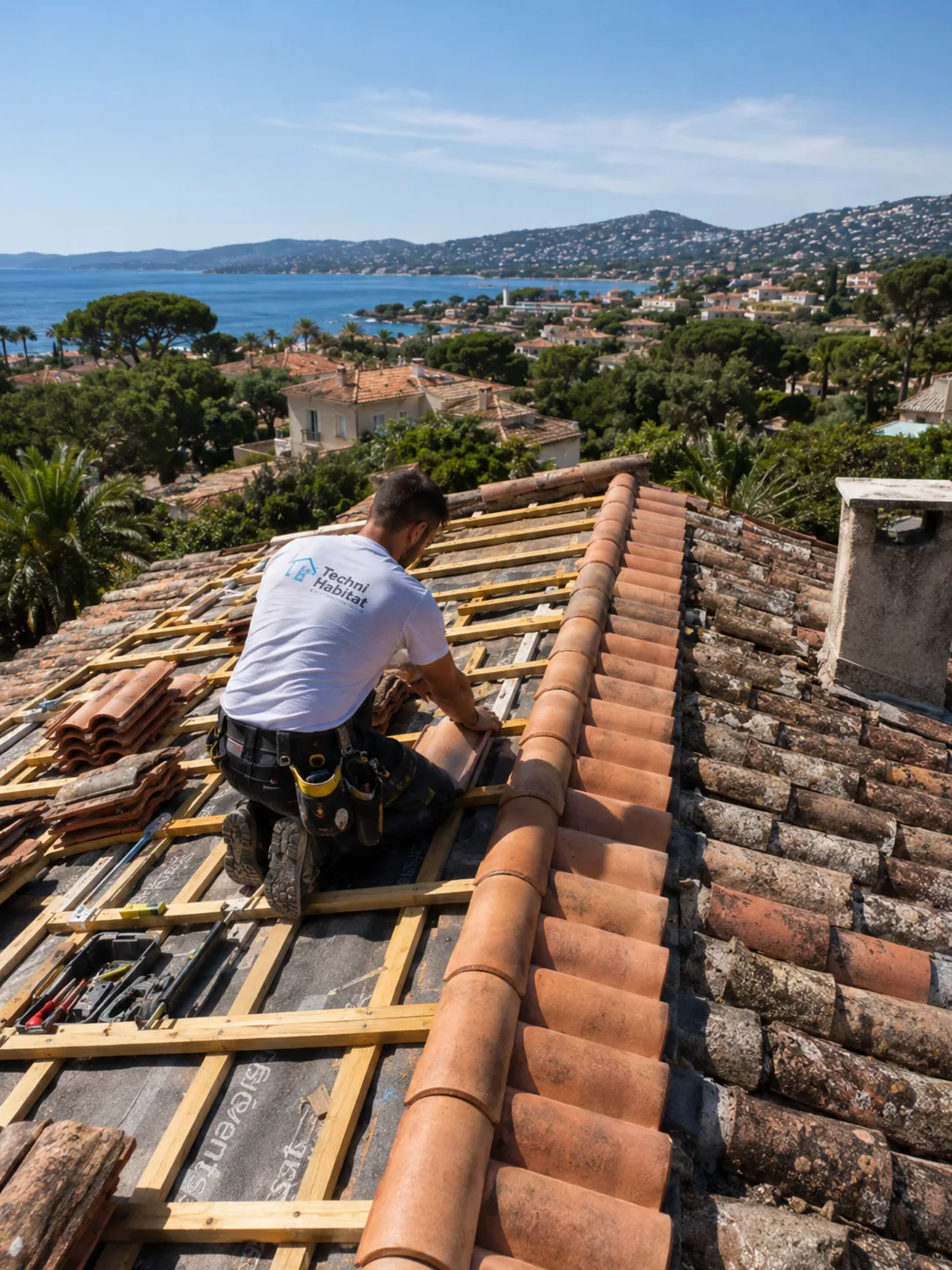 Kévin Pierrot, dirigeant Techni Habitat, sur un chantier de couverture dans le Var