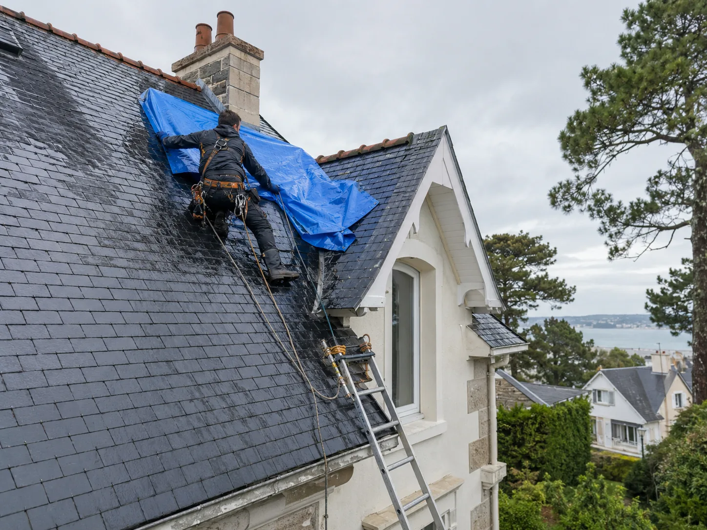 Bâchage d'urgence sur villa Côte d'Azur